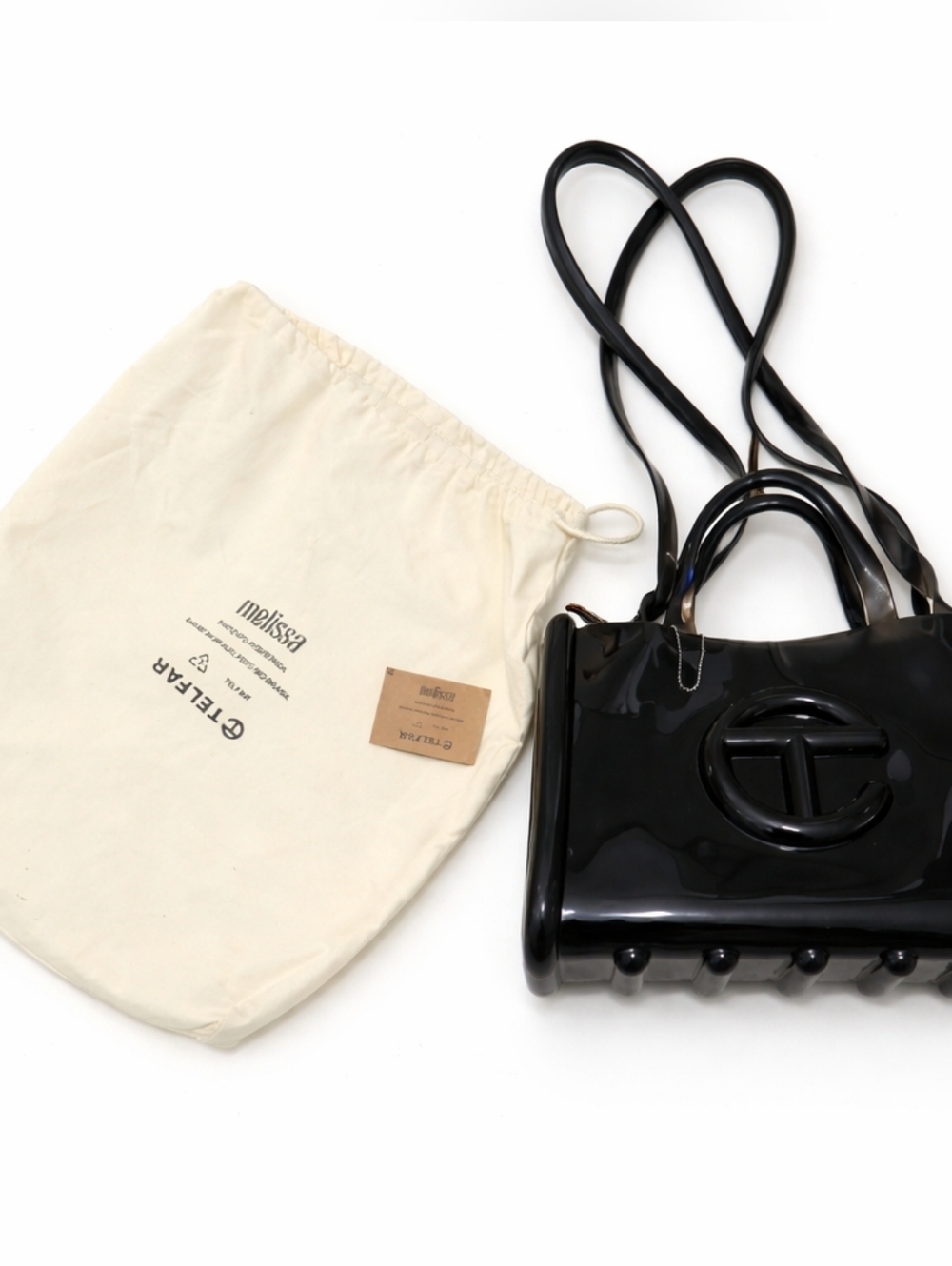 Melissa x Telfar Medium Black Jelly Bag Glossy Logo Tote Vegan Crossbody